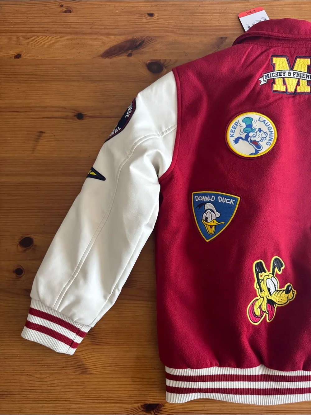 Disney Red and White Mickey Mouse Youth Varsity Jacket with Embroidery Patches
